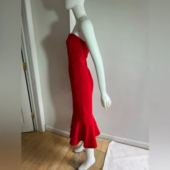 Cinq a Sept Red Strapless Luna Midi Sheath Mermaid Hem Dress Size 2 - Picture 3 of 10